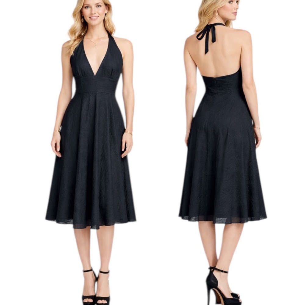 J. Crew Textured Cotton Halter Neck A-Line Dress 8 Pin Up Retro Aesthetic